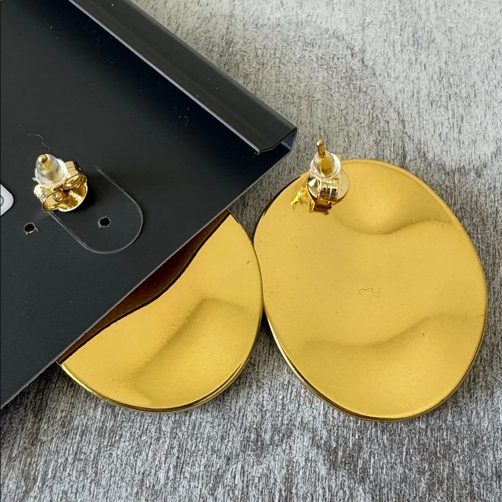 Argento Vivo Waverly Gold Plated Brass Statement Oval Earrings - Picture 7 of 7